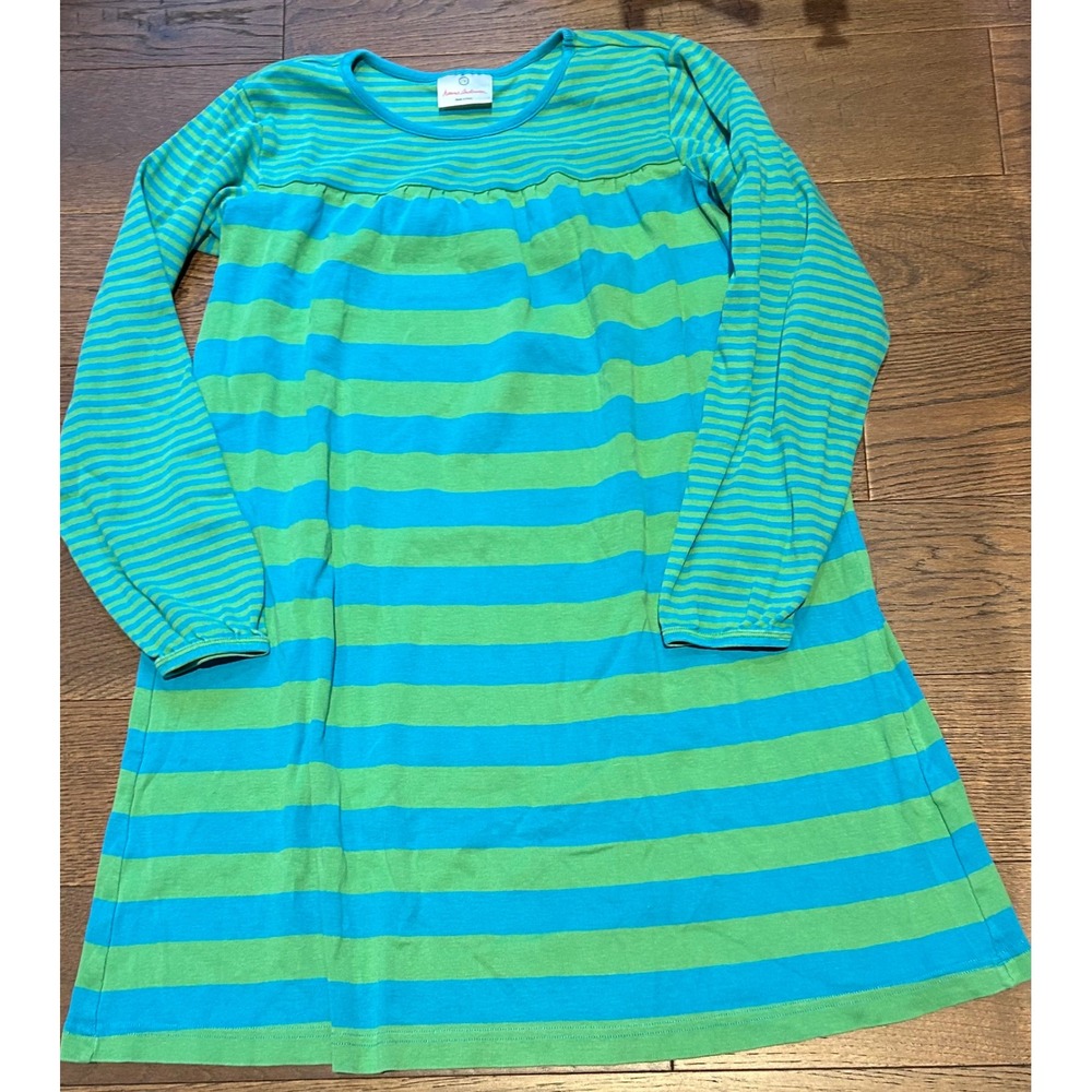 Hanna Andersson Girls Striped Long Sleeve Dress Size 150 Green Blue